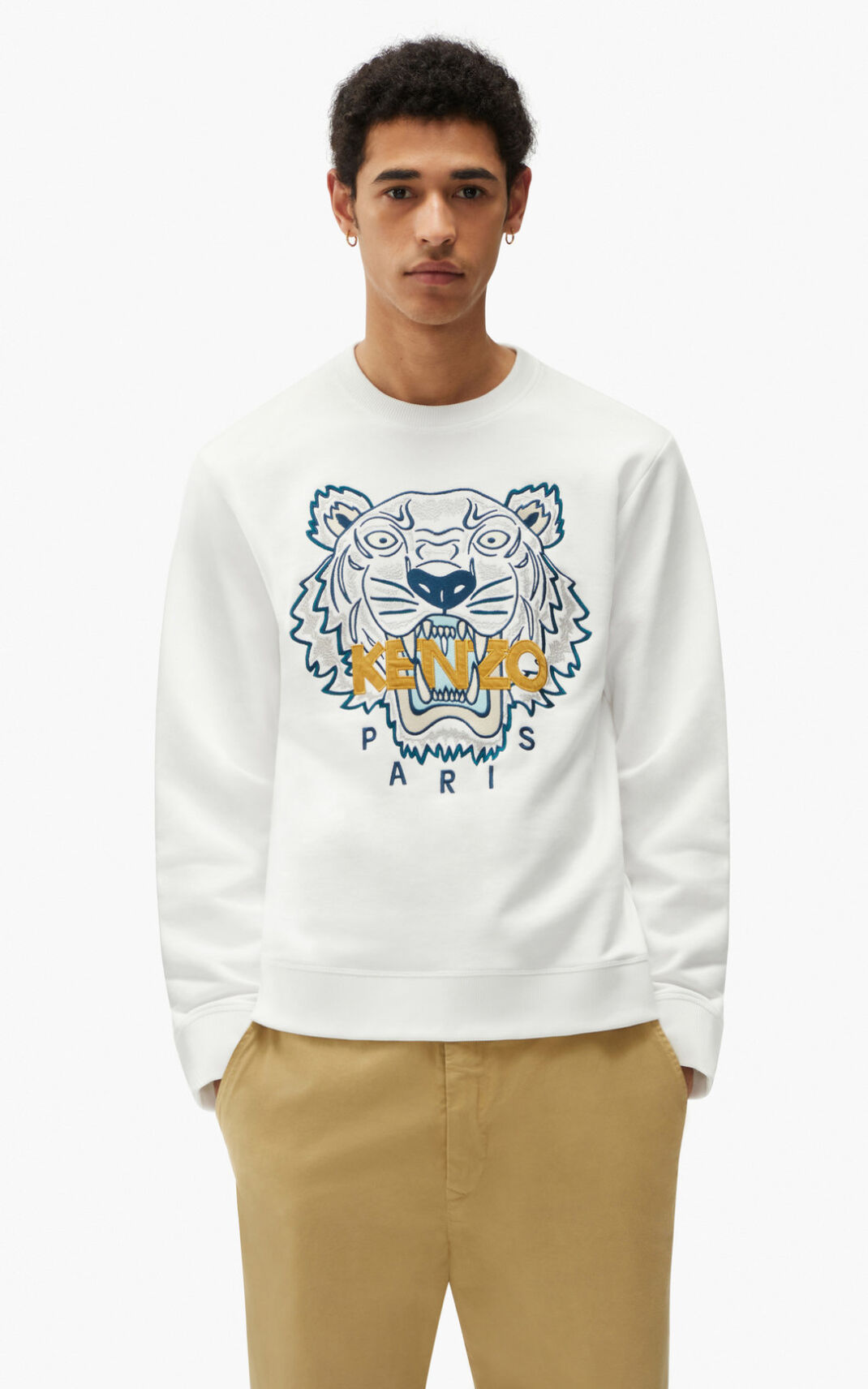 Kenzo Tiger Sweatshirt Erkek Beyaz | 9145-WSOQH